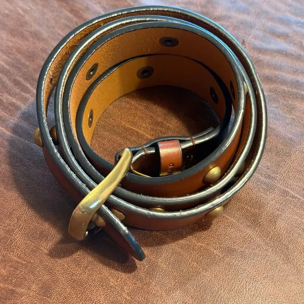 women's Lucky Brand Brown Leather Belt with Brass Buckle sz Large 36-40